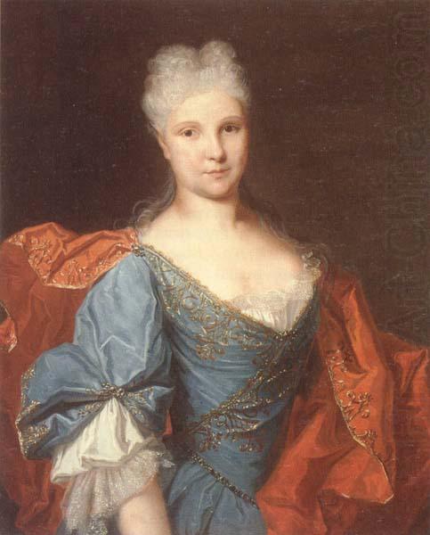 Portrait of a lady,half-length,wearing a blue embroidered dress with a scarlet mantle, unknow artist